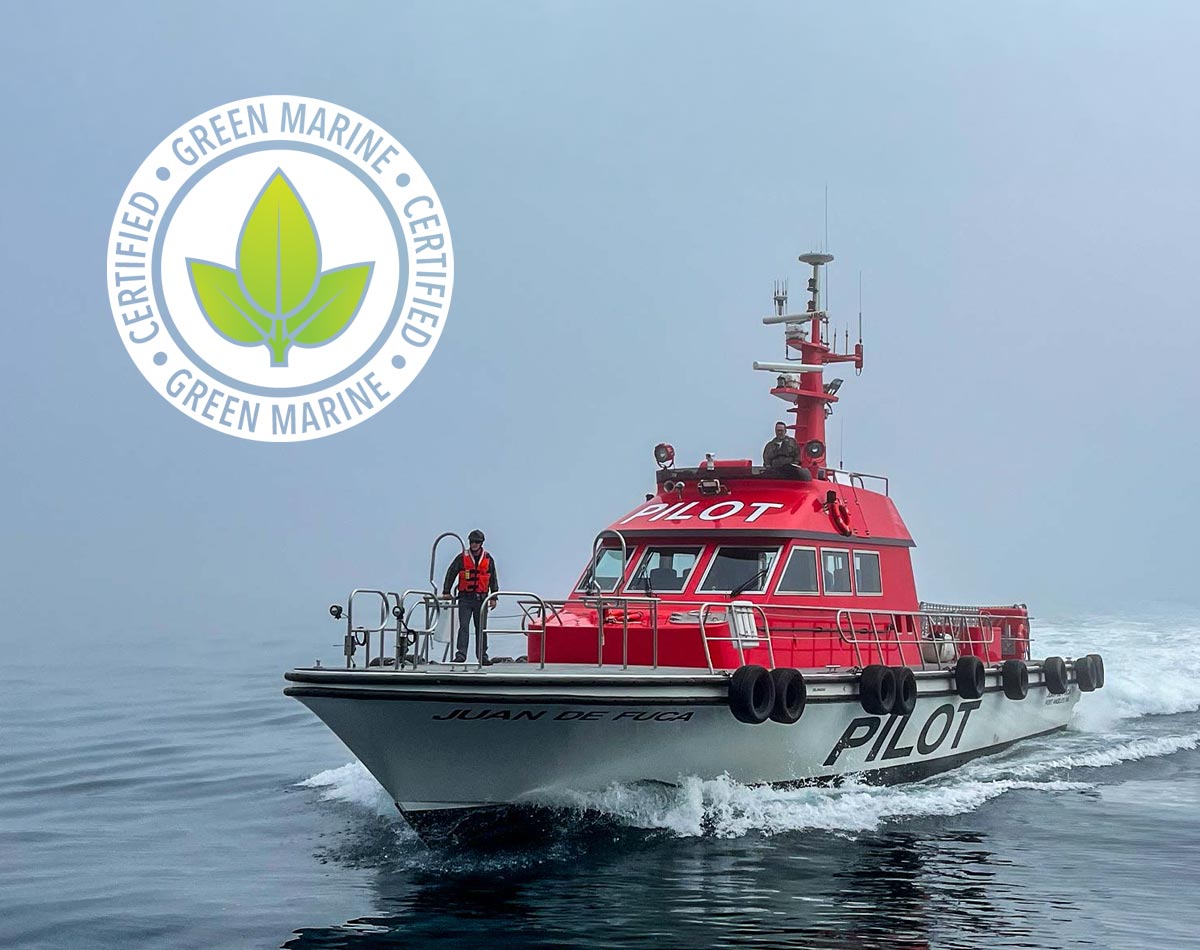 Green Marine Certified pilot boat in ocean